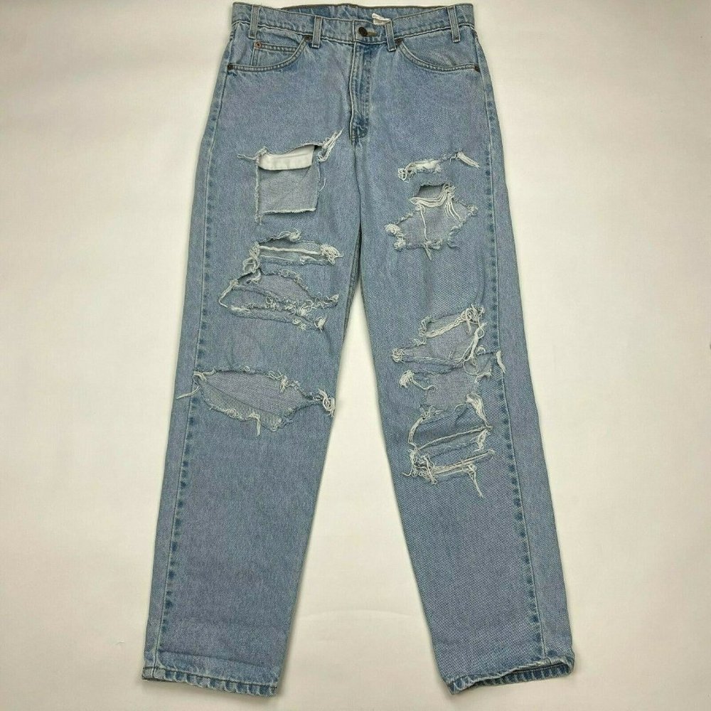 Levis 550 Orange Tab Relaxed Fit Denim Jeans Distressed Vintage 90s Mens 33 x 32